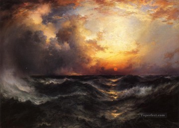  Moran Pintura - Atardecer en el paisaje marino del Medio Océano Thomas Moran